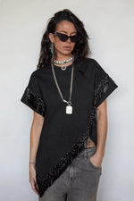 Tete by Odette x DLEX Black T Shirt with Beaded Fringe