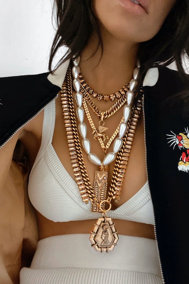 Statement Necklace Brass Swarovski Crystals Vintage Look