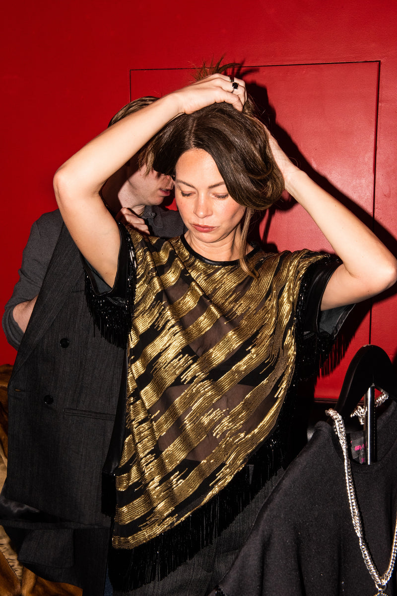 Tete by Odette x DLEX Metallic T Shirt with Fringe Beading