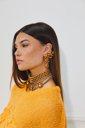 DYLANLEX Piper Choker | Amber Cabochons with Metal Chain