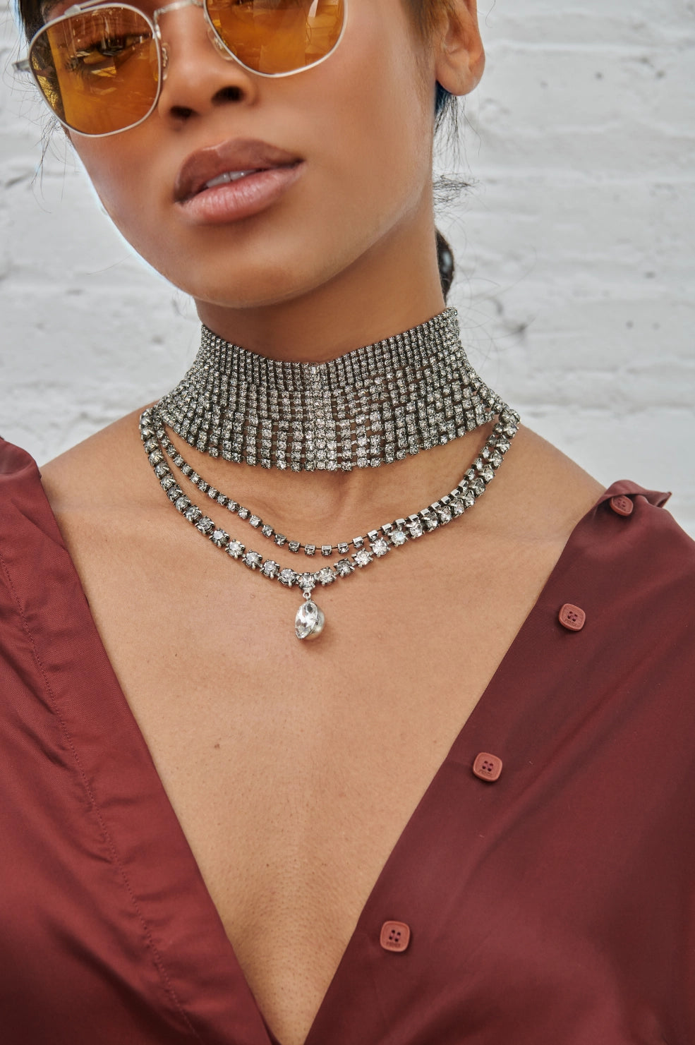 Statement Choker Necklace | Oxidized Brass | Square cut Swarovski