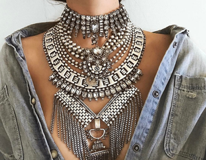 DYLANLEX Silver Statement Necklace | Fringe Metal Jewelry