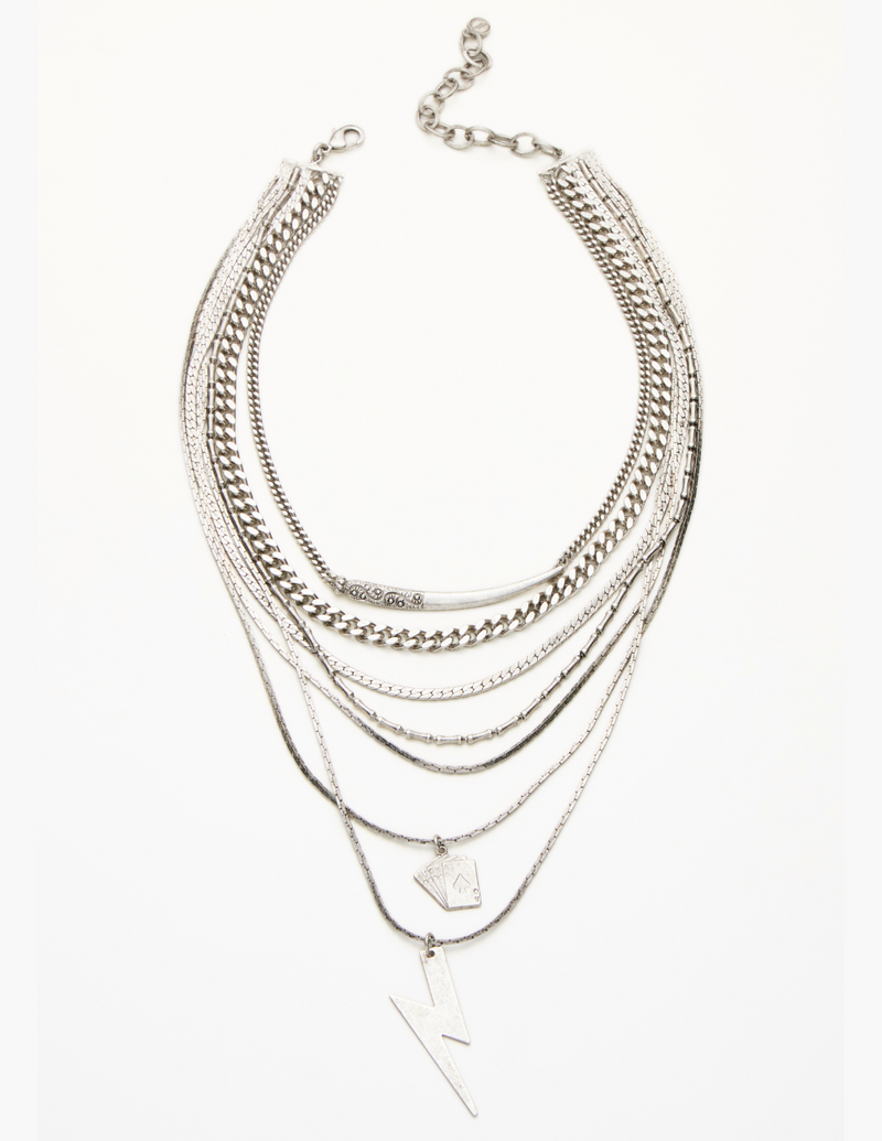 DYLAN LEX Silver Joey II | Antique Silver Layered Statement Necklace