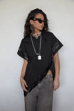 Tete by Odette x DLEX Black T Shirt with Beaded Fringe