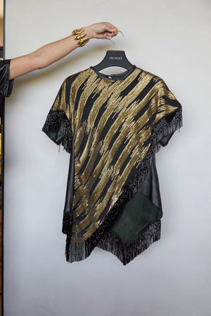 Tete by Odette x DLEX Metallic T Shirt with Fringe Beading
