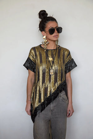 Tete by Odette x DLEX Metallic T Shirt with Fringe Beading