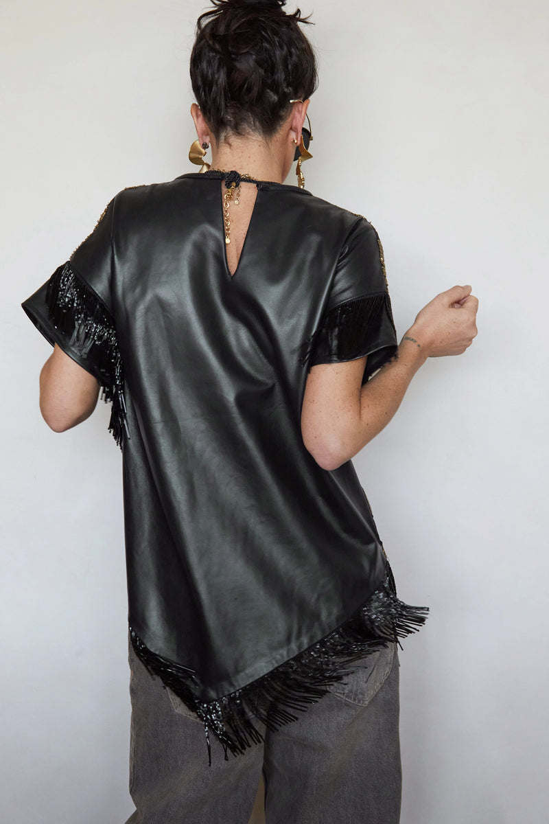 Tete by Odette x DLEX Metallic T Shirt with Fringe Beading