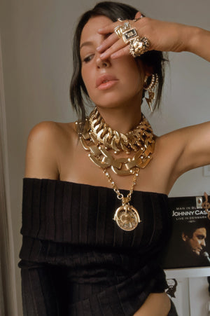 Dylan Lex | Astor Necklace | Vintage inspired gold necklaces on model