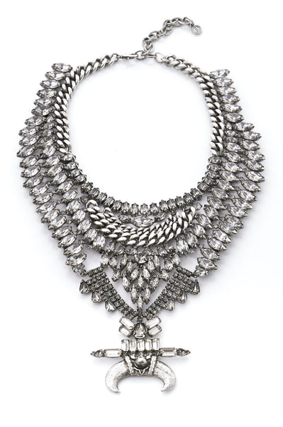 Luxury Statement Necklace | Oxidized Brass & Swarovski Crystals